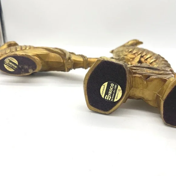 Vintage Syroco Gold Peacock Figurines Pair Hollywood Regency Bird Statues MCM - Picture 9 of 9